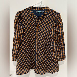 Anthropologie plaid button up puff sleeve blouse